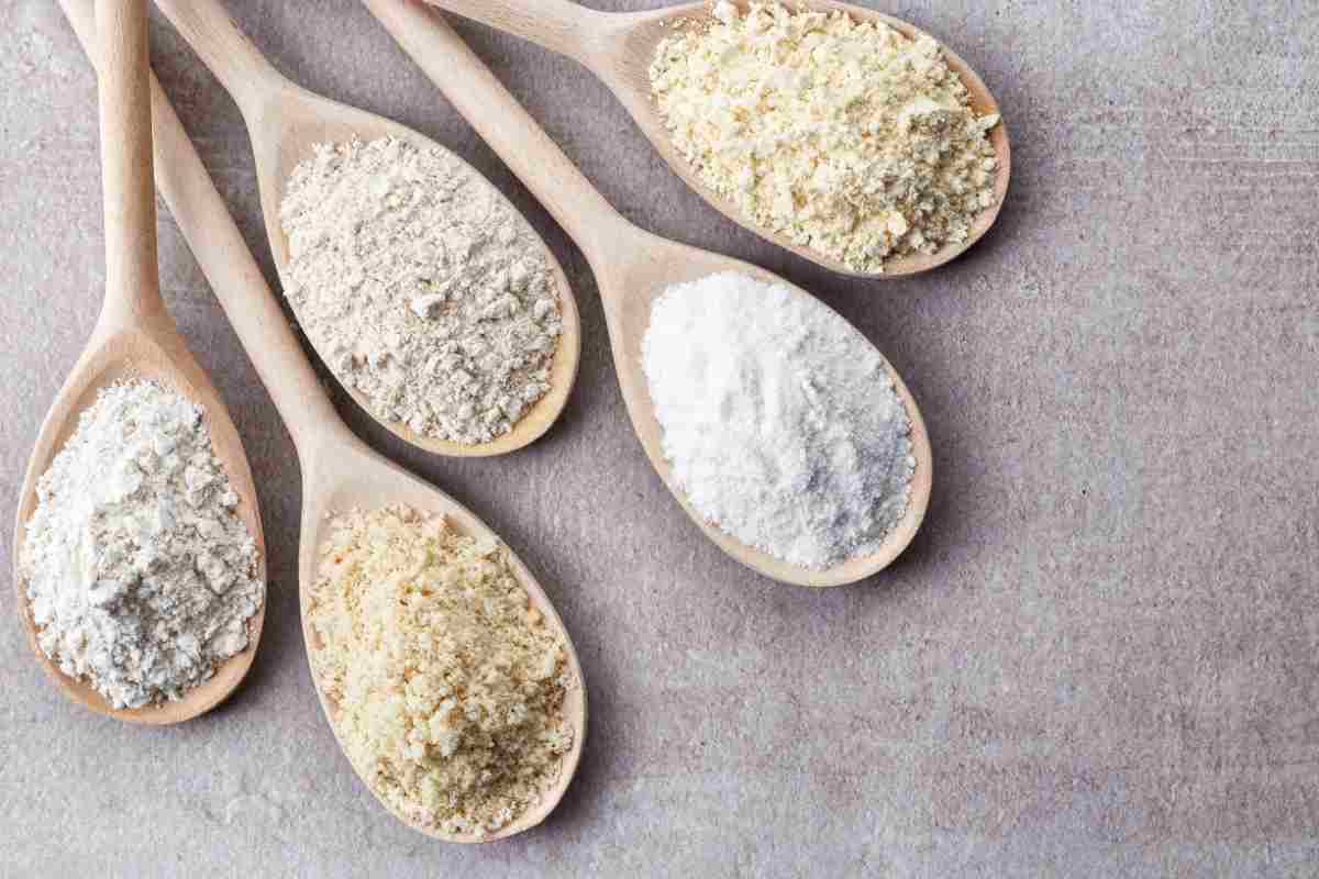 cucchiai con diversi tipi di farine senza glutine